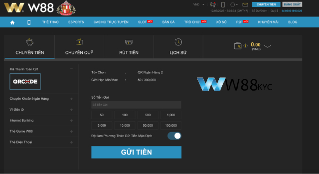 Hướng dẫn nạp tiền W88 bằng mã QR Banking cực nhanh